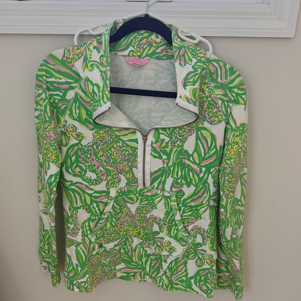 Lilly Pulitzer Green and Pink Patterned Sweatshirt, size small